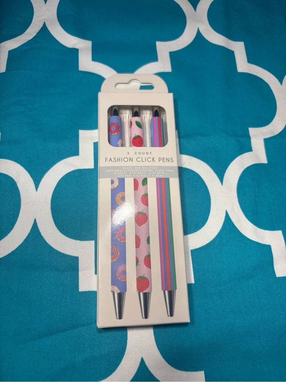 New 3-Pack Fashion Click Pens - Strawberry, Donut & Rainbow Designs